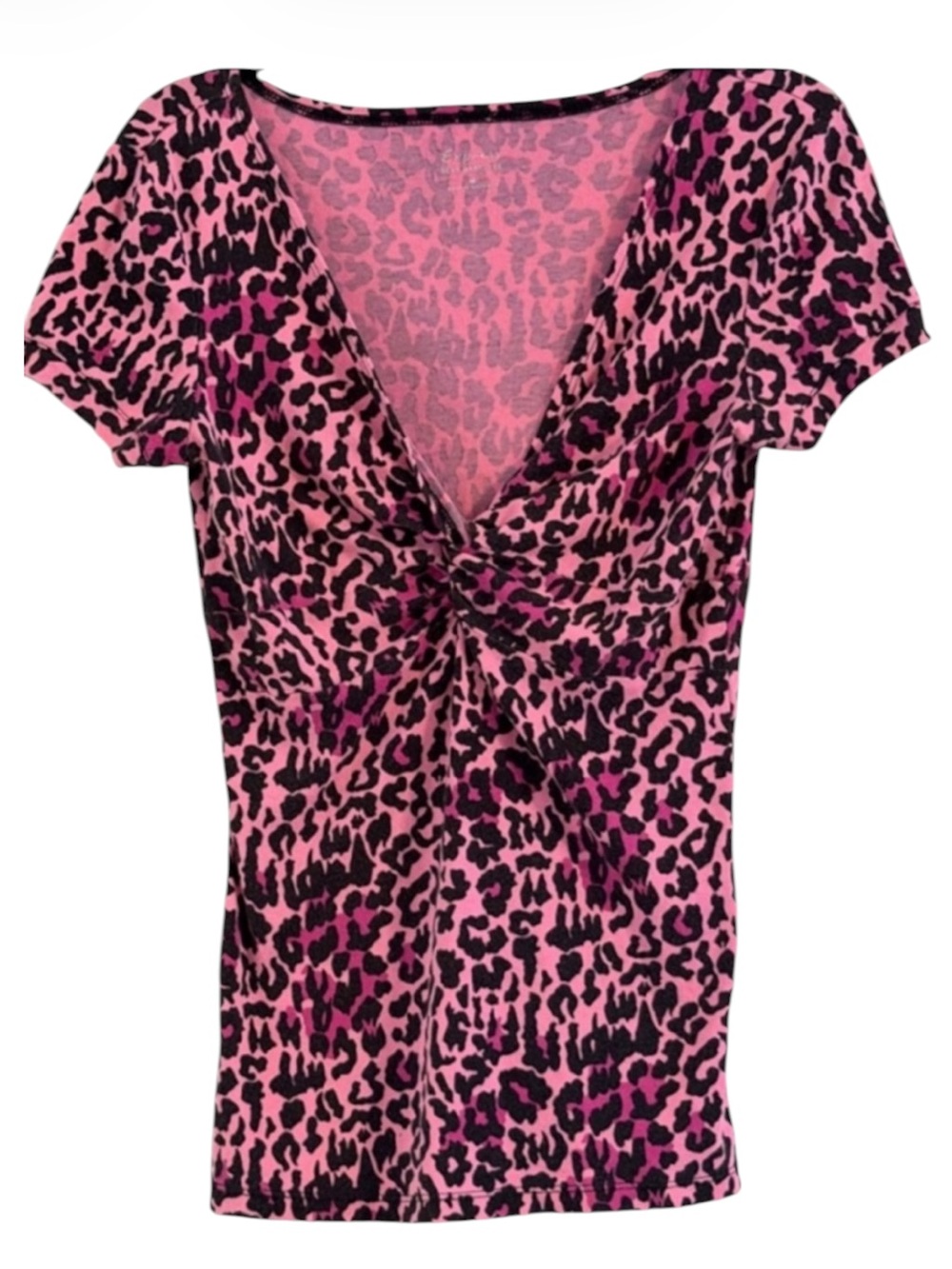 Express Pink Black Leopard Print Twist Knot V-Neck Top Soft Cotton Modal Size M